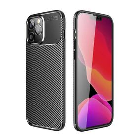 Teleplus iPhone 14 Pro Max Negro Karbon Dokulu Silikon Tam Kapatan Ekran Koruyucu Lacivert Kılıf