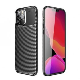 Teleplus iPhone 14 Pro Max Negro Karbon Dokulu Silikon Tam Kapatan Ekran Koruyucu Lacivert Kılıf