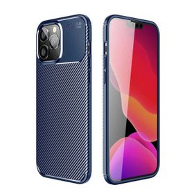 Teleplus iPhone 14 Pro Max Negro Karbon Dokulu Silikon Tam Kapatan Ekran Koruyucu Lacivert Kılıf