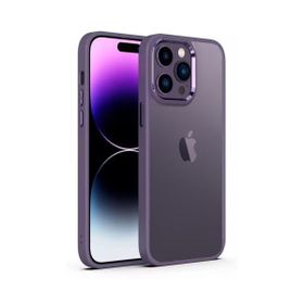Teleplus iPhone 14 Pro Max Renkli Bumper Hybrid Krom Slim Silikon Derin Mor Kılıf