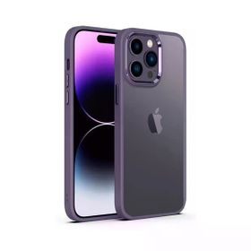 Teleplus iPhone 14 Pro Renkli Bumper Hybrid Krom Slim Silikon Derin Mor Kılıf