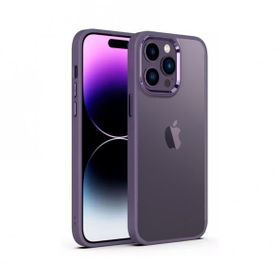 Teleplus iPhone 14 Pro Renkli Bumper Hybrid Krom Slim Silikon Derin Mor Kılıf