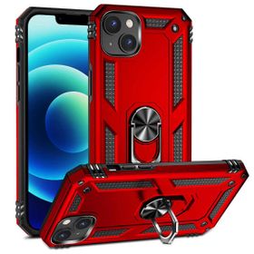 Teleplus iPhone 14 Vega Yüzüklü Stand Tank Kapak Nano Ekran Koruyucu Kırmızı Kılıf