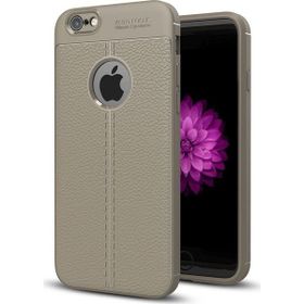 Teleplus iPhone 6 Plus Deri Dokulu Silikon Gri Kılıf