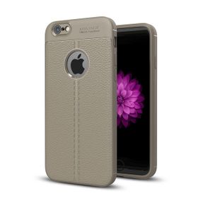 Teleplus iPhone 6 Plus Deri Dokulu Silikon Gri Kılıf