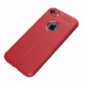 Teleplus iPhone 7 Deri Dokulu Silikon Kırmızı Kılıf
