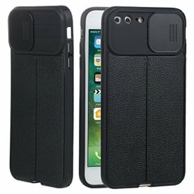 Teleplus iPhone 8 Plus Lensi Kamera Korumalı Deri Dokulu Silikon Siyah Kılıf