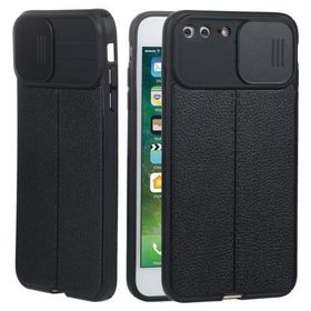 Teleplus iPhone 8 Plus Lensi Kamera Korumalı Deri Dokulu Silikon Siyah Kılıf