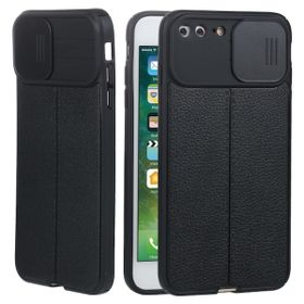 Teleplus iPhone 8 Plus Lensi Kamera Korumalı Deri Dokulu Silikon Siyah Kılıf