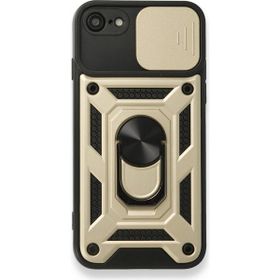 Teleplus iPhone SE 2020 Kamera Korumalı Yüzüklü Tank Pars Silikon Gold Kılıf