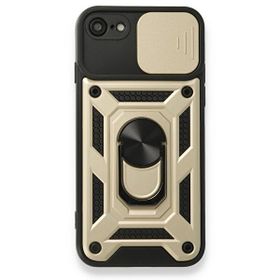 Teleplus iPhone SE 2020 Kamera Korumalı Yüzüklü Tank Pars Silikon Gold Kılıf