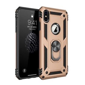 Teleplus iPhone XS Max (Plus) Vega Yüzüklü Tank Kapak Siyah + Nano Ekran Koruyucu Kılıf