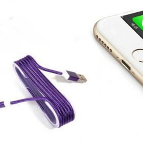 Teleplus Mor iPhone Örgü Şeklinde Renkli Çelik Şarj Data Kablosu