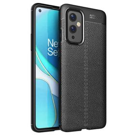 Teleplus OnePlus 9 Deri Dokulu Niss Silikon Lacivert Kılıf