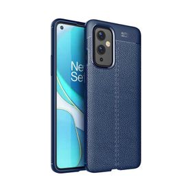Teleplus OnePlus 9 Deri Dokulu Niss Silikon Lacivert Kılıf