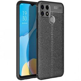Teleplus Oppo A15 Kamera Korumalı Deri Dokulu Silikon Lacivert Kılıf