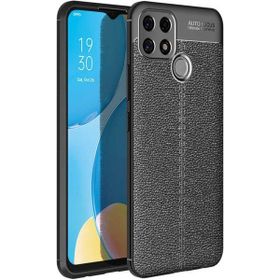 Teleplus Oppo A15 Kamera Korumalı Deri Dokulu Silikon Siyah + Nano Ekran Koruyucu Kılıf