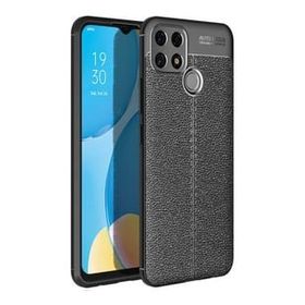 Teleplus Oppo A15 Kamera Korumalı Deri Dokulu Silikon Siyah + Nano Ekran Koruyucu Kılıf