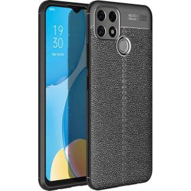 Teleplus Oppo A15S Deri Dokulu Siyah Nano Ekran Koruyucu Silikon Cep Telefonu Kılıf