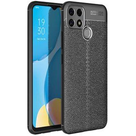Teleplus Oppo A15S Deri Dokulu Siyah Nano Ekran Koruyucu Silikon Cep Telefonu Kılıf