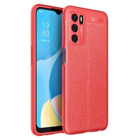 Teleplus Oppo A16 Kamera Korumalı Deri Dokulu Silikon Kırmızı Kılıf