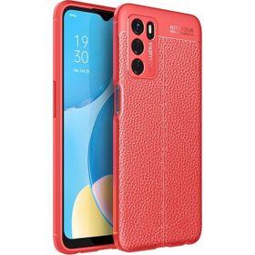 Teleplus Oppo A16 Kamera Korumalı Deri Dokulu Silikon Kırmızı Kılıf