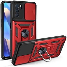 Teleplus Oppo A16 Kılıf Kamera Korumalı Yüzüklü Tank Kapak Pars Silikon Kırmızı KIlıf
