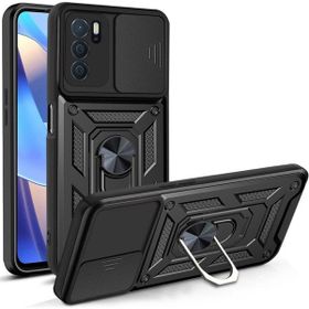Teleplus Oppo A16 Kılıf Kamera Korumalı Yüzüklü Tank Kapak Pars Silikon Siyah KIlıf