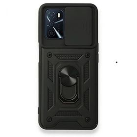Teleplus Oppo A16 Kılıf Kamera Korumalı Yüzüklü Tank Kapak Pars Silikon Siyah KIlıf