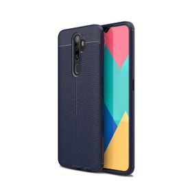 Teleplus Oppo A5 2020 Deri Dokulu Silikon Lacivert Nano Ekran Koruyucu Cep Telefonu Kılıfı