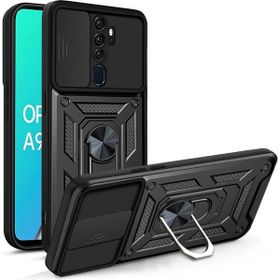 Teleplus Oppo A5 2020 Kılıf Kamera Korumalı Yüzüklü Tank Pars Silikon Siyah KIlıf