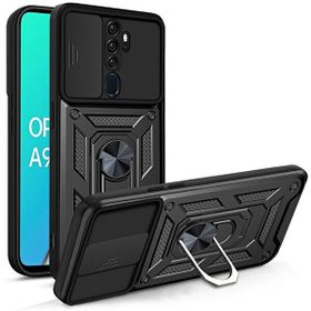 Teleplus Oppo A5 2020 Kılıf Kamera Korumalı Yüzüklü Tank Pars Silikon Siyah KIlıf