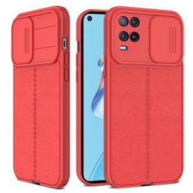 Teleplus Oppo A54 4G Lensi Kamera Korumalı Deri Dokulu Silikon Kırmızı Kılıf