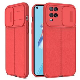 Teleplus Oppo A54 4G Lensi Kamera Korumalı Deri Dokulu Silikon Kırmızı Kılıf