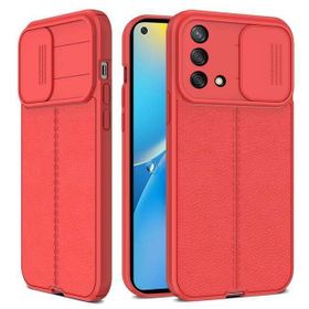 Teleplus Oppo A74 4G Lensi Kamera Korumalı Deri Dokulu Silikon Kırmızı Kılıf