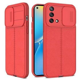 Teleplus Oppo A74 4G Lensi Kamera Korumalı Deri Dokulu Silikon Kırmızı Kılıf