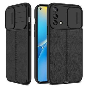 Teleplus Oppo A74 4G Lensi Kamera Korumalı Deri Dokulu Silikon Kırmızı Kılıf