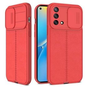 Teleplus Oppo A74 4G Lensi Kamera Korumalı Deri Dokulu Silikon Kırmızı Kılıf
