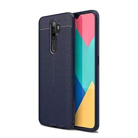 Teleplus Oppo A9 2020 Lacivert Deri Dokulu Silikon Kılıf