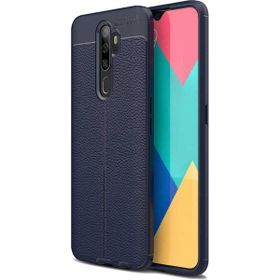 Teleplus Oppo A9 2020 Lacivert Deri Dokulu Silikon Kılıf