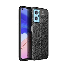 Teleplus Oppo A96 4G Deri Dokulu Niss Silikon Siyah Kılıf