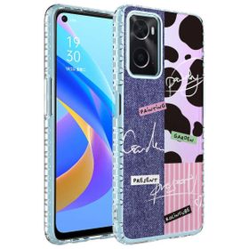 Teleplus Oppo A96 4G Desenli Elegans Serisi Silikon Mor Kılıf