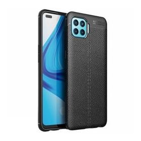 Teleplus Oppo Reno 4 Lite Deri Dokulu Lacivert Silikon Cep Telefonu Kılıf