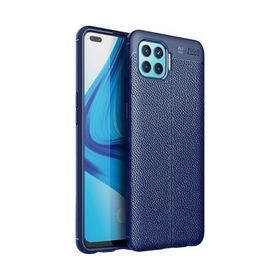 Teleplus Oppo Reno 4 Lite Deri Dokulu Lacivert Silikon Cep Telefonu Kılıf