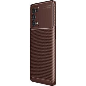Teleplus Oppo Reno 5 Pro 5g Kamera Korumalı Karbon Dokulu Kahverengi Silikon Cep Telefonu Kılıf