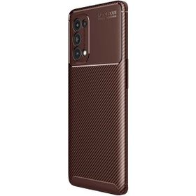 Teleplus Oppo Reno 5 Pro 5g Kamera Korumalı Karbon Dokulu Kahverengi Silikon Cep Telefonu Kılıf