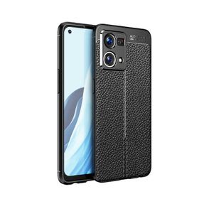 Teleplus Oppo Reno 7 4G Kamera Korumalı Deri Dokulu Silikon Siyah Kılıf