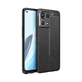 Teleplus Oppo Reno 7 4G Kamera Korumalı Deri Dokulu Silikon Siyah Kılıf