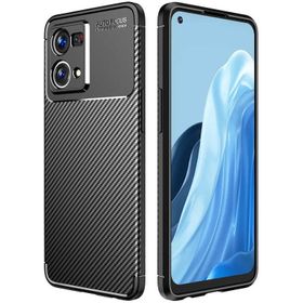 Teleplus Oppo Reno 7 4G Kamera Korumalı Negro Karbon Dokulu Silikon Siyah Ekran Koruyucu Kılıf