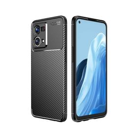 Teleplus Oppo Reno 7 4G Kamera Korumalı Negro Karbon Dokulu Silikon Siyah Ekran Koruyucu Kılıf